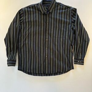 Alan Flusser Long Sleeve Shirt Button Up, Mens Large, Striped Black